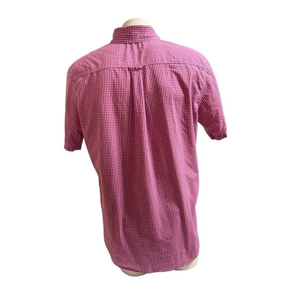 Chaps Easy-Care Button-Down S/S Peony Pink Check Logo Dress Shirt Size Large - Picture 4 of 4